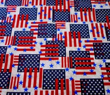 Patriotic Fabric 1/2 Yard Blue Beige Stars Red Stripe Navy Sq Americana Cotton C