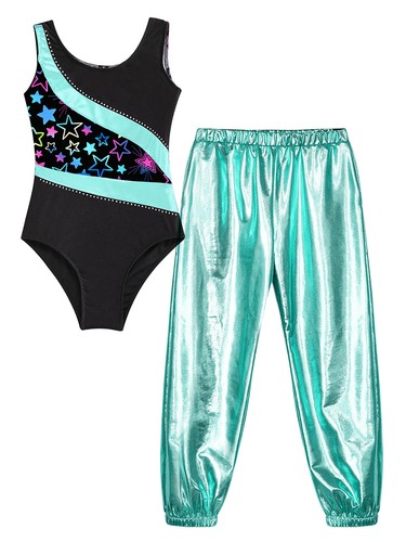 Kids Girl's Sports Suit Competition Leotard With Elastic Waistband Pants Active - Picture 24 of 97