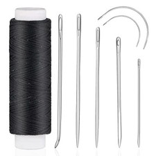 Black Leather Sewing Waxed Thread 32Yd. w/ 7 Hand Sewing Needles Leather Repair