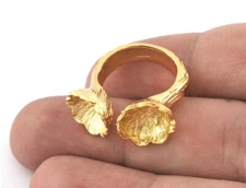 Flower Ring Adjustable,Resin Blank Bezel Settings brass,Shiny gold plated 5242