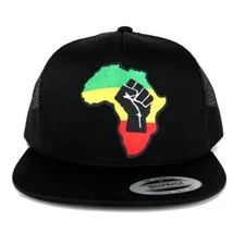 Flexfit RGY Fist Africa Map Patch 5 Panel Flatbill Mesh Snapback Cap - FREESHIP