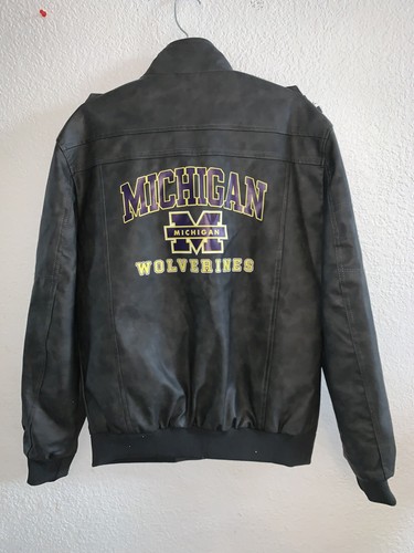 EUC WORN ONCE MENS L LG MICHIGAN WOLVERINES FAUX LEATHER MOTORCYCLE STYLE JACKET - Picture 1 of 10