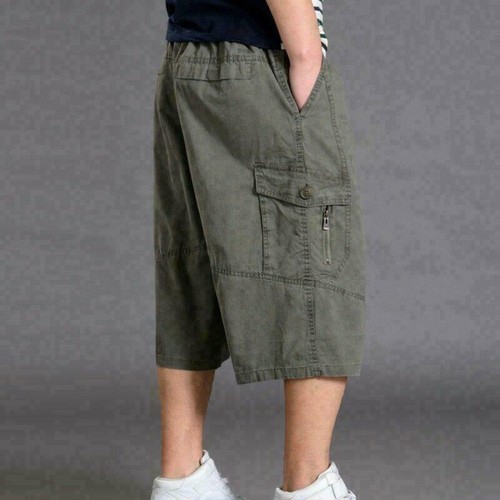 Mens Cotton Baggy Pants Shorts Loose Overall Pockets Trousers Oversize US - Picture 8 of 13