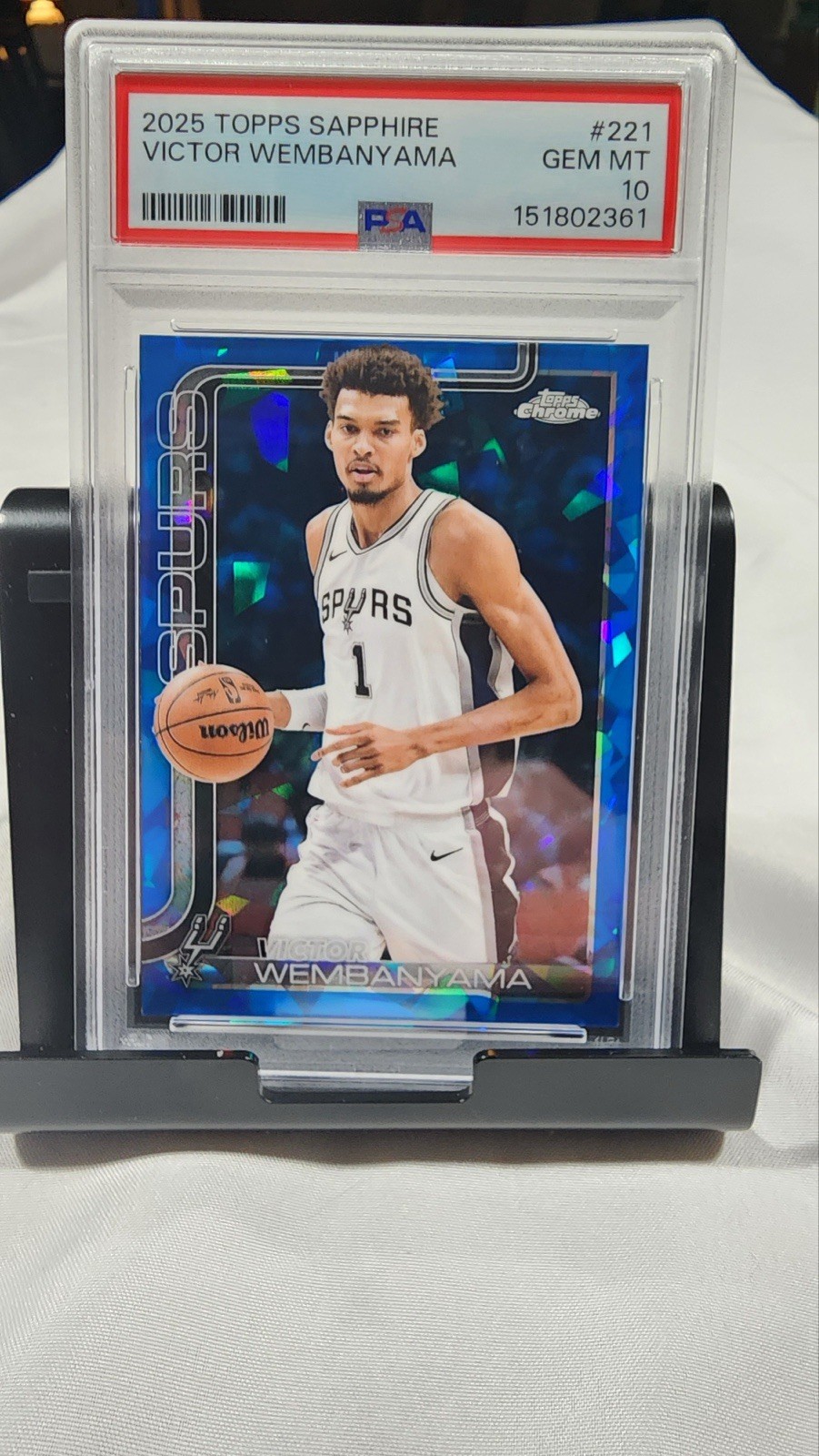 Topps 2025 Sapphire Victor Wembanyama #221 PSA 10 Spurs Basketball Card view 1