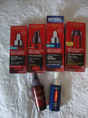 6 LOREAL PARIS REVITALIFT ANTI-AGING LOTION, SERUM, GLYCOLIC ACID, RETINOL, NEW