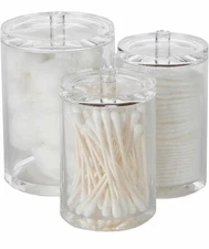 Acrylic Clear Cotton Holder For Cotton Balls, Swabs, Rounds - 3 Tier Organizer
