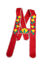 VTG RED Handmade Felt w/ Applique Suspenders Straps Button on for Lederhosen