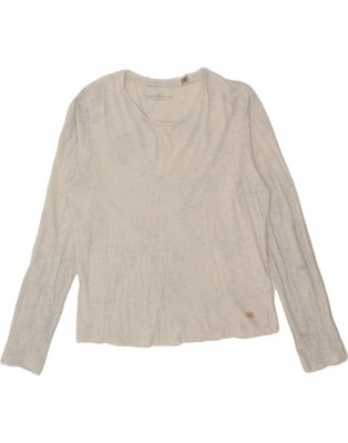 SCOTCH & SODA Damen Top Langarm UK 14 Medium weiß Nadelstreifen Baumwolle BN28