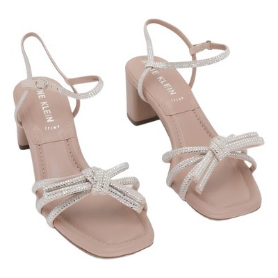 Anne Klein Kelsi Block Heel Dress Sandal Crystal Nude 2in Heel US 9.5M