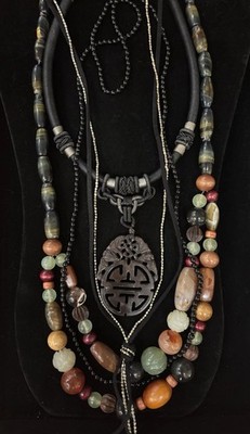 Vintage Mixed Natural Stone Necklace Asian Influenced Lot