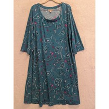 Woman Within Womens Dress Size 18/20 L Teal Paisley Print 3/4 Sleeve Casual