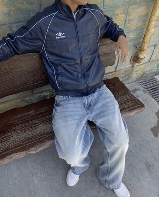 Supreme x Umbro Trainingsjacke aus Leder Blau Herren Gr. M Reißverschluss