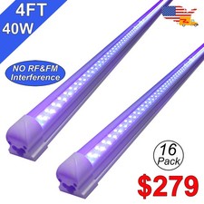 16 Pack 4FT 40W UV Led BlackLight Bar Linkable Fixture T8 Integrated Black Light