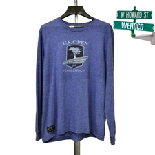 U.S. Open Pebble Beach 2019 Long Sleeve Crew Neck T Shirt Mens Large Solid Blue
