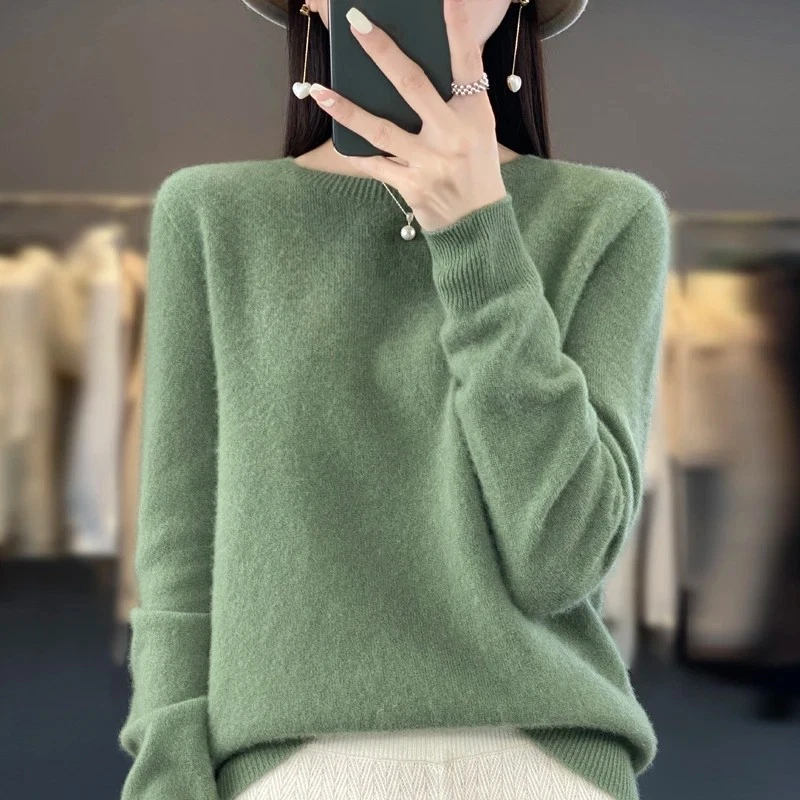 Women 100% Wool Soft Sweater Crew Neck Cashmere Pullover Autumn Winter Casual