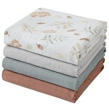 Muslin Swaddle Blankets for Boys  Girls, 4 Pack Plants and Solid Colors