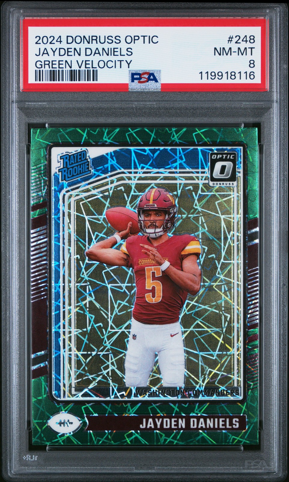 2024 Panini Donruss Optic #248 Jayden Daniels Green Velocity PSA 8