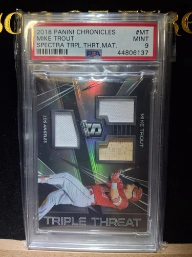 2018 Panini Chronicles Spectra Triple Threat Materials Mike Trout /75 PSA 9!