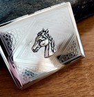 Horse Head Cigarette Case, Antiqued Silver Chrome Metal Business Card Wallet Box
