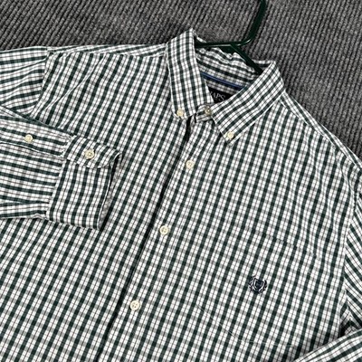 Chaps Shirt Mens XL Extra Large Green Plaid Long Sleeve Button Down Stretch