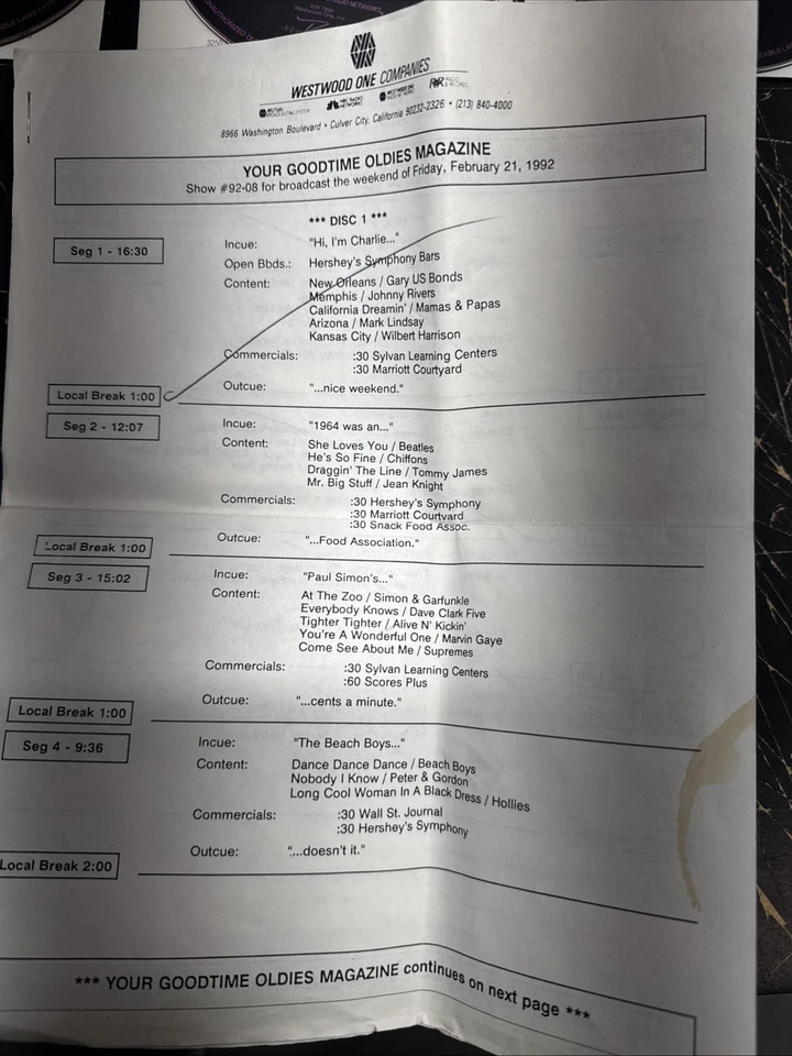 Westwood One Radio CDs Feb 21-1992 CD Set Of 3 W/ Cue Sheets Show#92-08 Foto 2 de 4