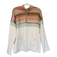 Southwestern Stripe Hoodie Womens Large Gray Sage Kangaroo Pocket Made in USA