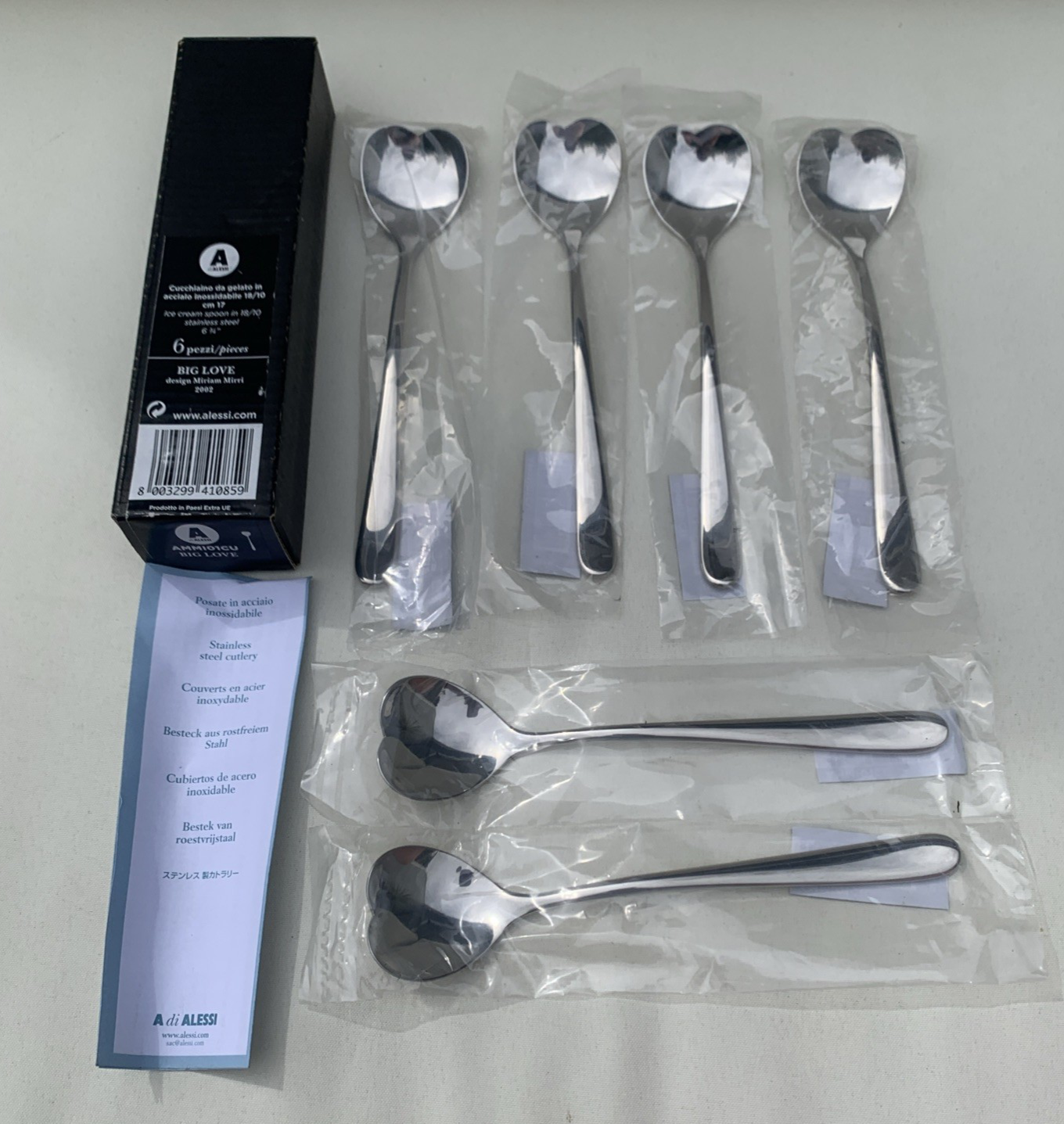 Alessi Big Love Tea Spoons Set of 6 Stainless Steel New in Box