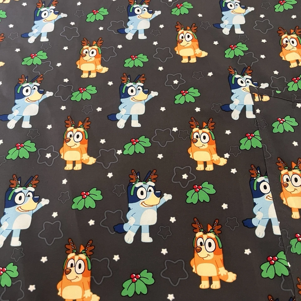 Bluey Bingo dog gray Christmas scrub top NWT 3XL women’s blue orange  - Image 2 of 4