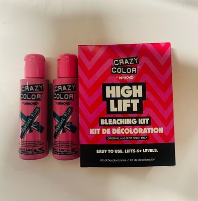 Crazy Color Semi-Permanent Conditioning Haarfarbe - 2x Peacock Blue & Bleaching Kit