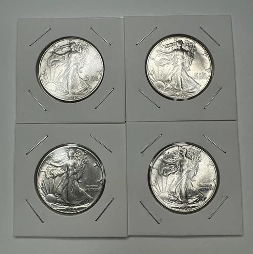 4 Beautiful Uncirculated Walking Liberty Half Dollars 90% Silver