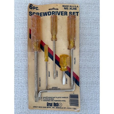 Vintage New Great Neck 6 Piece Screwdriver Set Made in the USA Deadstock