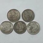 Lot of 5 Morgan Silver Dollars 90% US Silver Coins $5 Face Value - Mixed Dates