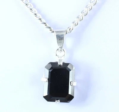 Pendentif certifié diamant noir solitaire 9,70 ct taille émeraude Columbus... - Photo 1/4