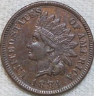 1884 Indian Cent XF+/AU. Old Cleaning???? Looks Natural. True Auction
