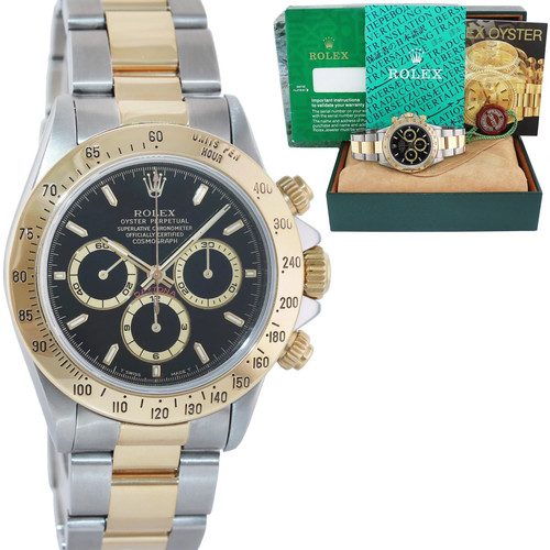 1997 MINT Rolex Daytona 16523 Zenith Black Yellow Gold Two Ton...