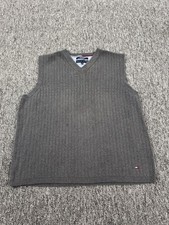 Tommy Hilfiger Sweater Men XL Heather Gray Ribbed V Neck Pullover Vest Vtg 90s