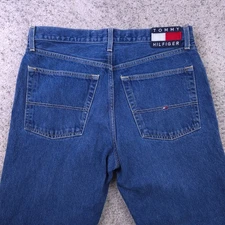 Vintage Tommy Hilfiger Jeans Mens 33 34x28 Flag Logo Straight Leg Blue Denim 90s