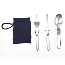 Folding Outdoor Camping Tableware Stainless Steel Knife Fork Spoon EDC Kit New