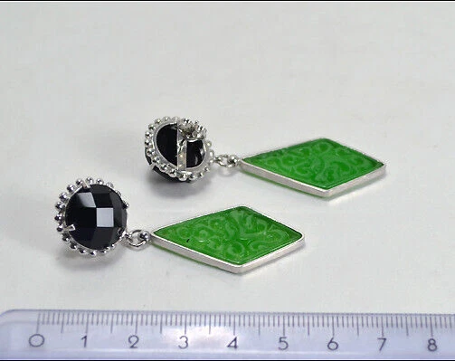 Pendientes de Plata 925 Ónix Facetado Y Jade Verde Rombo Aght 0251 - Imagen 3 de 3