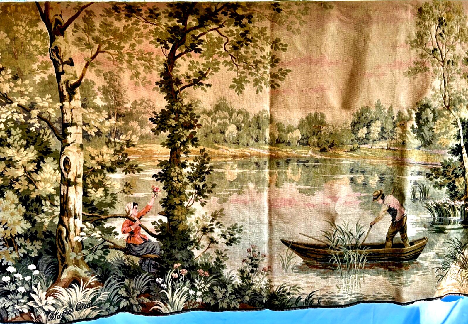 Vintage French Tapestry Jean Baptiste Camille Corot 75x56 Victorian Core HUGE