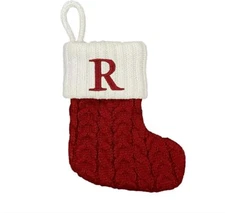 St Nicholas Square 8" Mini Christmas Stocking Letter R Initial Monogram Red Knit
