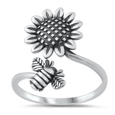 925 Sterling Silver Sunflower Bee Nature Summer Fashion Ring Sizes 4-10 NEW