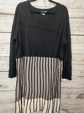 Calvin Klein Sweater Dress Women's 3X Black Striped Long Sleeve Knit Midi