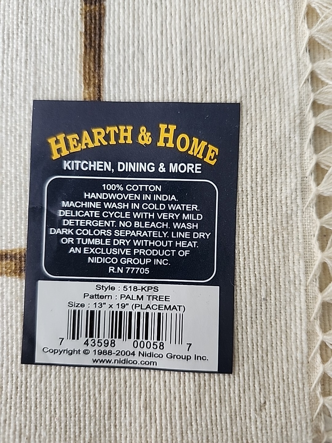 Hearth & Home Placemats palm tree 13" x 19" Set of 4 Cotton Pineapples NOS Beach