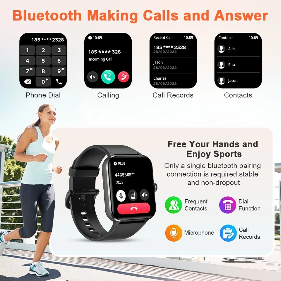 Smart Watch Women Men Heart Rate Blood Pressure Blood oxygen Fitness Tracker US - Image 3 of 4