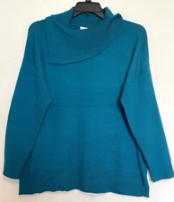 CJ Banks Size 3X Teal Split Cowl neck sweater, rib knit, long sleeves NWT