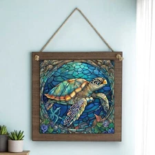 Sea Turtle Wood Hanging Sign - Marine Life Decor - 2 Sizes - Small or Large