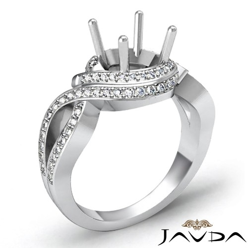Round Halo Semi Mount Diamond Engagement Ring 14k White Gold Curve Shank 1 Ctw - Picture 2 of 12
