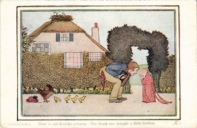 PC WILLEBEEK LE MAIR ARTIST SIGNED STORK BROUGHT A LITTLE BROTHER (b52502)