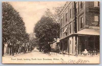 Milton Pennsylvania~Front Street North @ Broadway~c1905 B&W Postcard